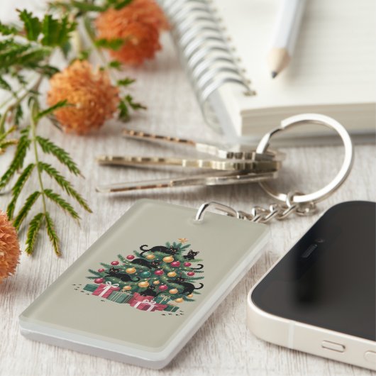 Schwarze Katzen Weihnachtsbaum Katze Lover Xmas Li Schlüsselanhänger (Vorderseite rechts)