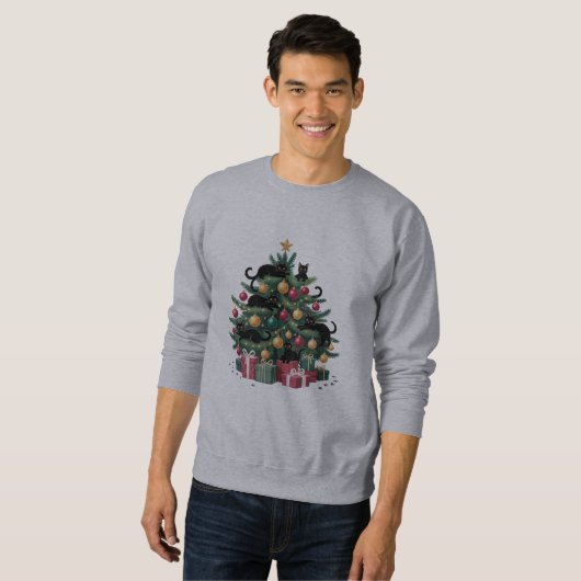 Schwarze Katzen Weihnachtsbaum Katze Lover Xmas Li Sweatshirt (Vorne ganz)