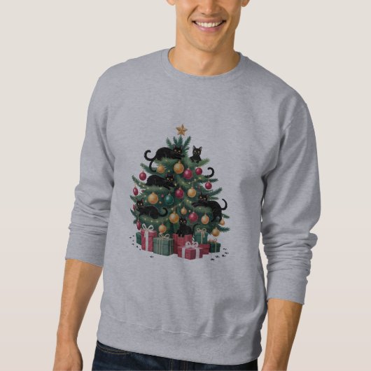 Schwarze Katzen Weihnachtsbaum Katze Lover Xmas Li Sweatshirt (Vorderseite)