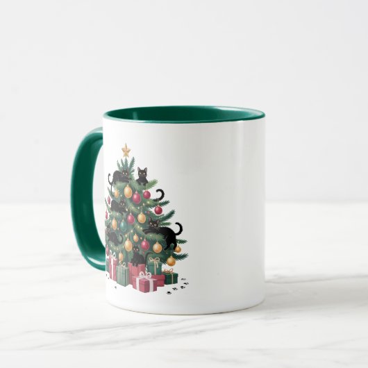 Schwarze Katzen Weihnachtsbaum Katze Lover Xmas Li Tasse (Vorderseite Links)