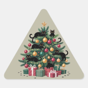 Schwarze Katzen Weihnachtsbaum Katzenliebhaber Xma Dreieckiger Aufkleber
