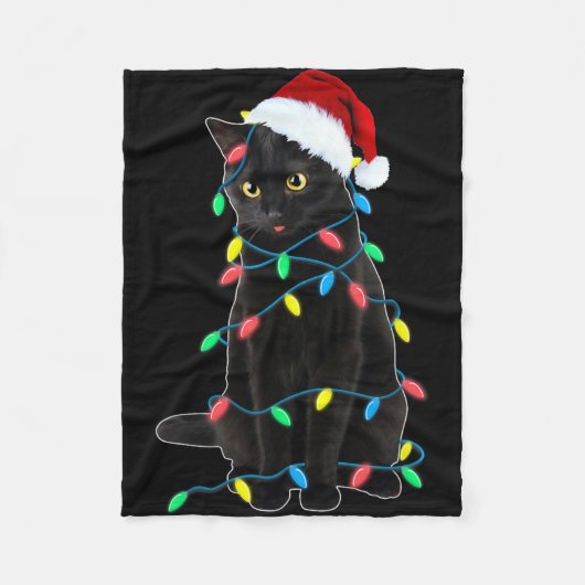Schwarze Katzen-Weihnachtsbaumlichter Lustiger San Fleecedecke (Vorderseite)