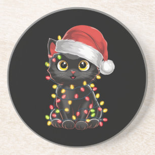 Schwarze Katzen-Weihnachtsbaumlichter Lustiger San Getränkeuntersetzer