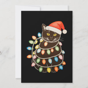 Schwarze Katzen-Weihnachtsbaumlichter Santa Hut Xm Einladung