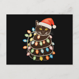 Schwarze Katzen-Weihnachtsbaumlichter Santa Hut Xm Feiertagspostkarte