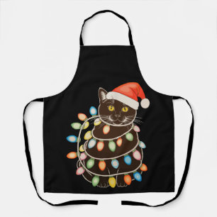 Schwarze Katzen-Weihnachtsbaumlichter Santa Hut Xm Schürze
