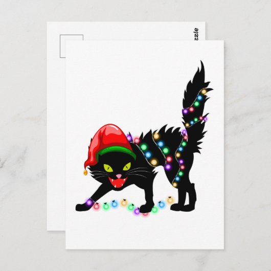 Schwarze Katzen Weihnachtsbeleuchtung Postkarte (Vorne/Hinten)