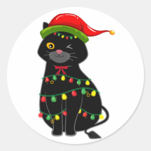 Schwarze Katzen Weihnachtsbeleuchtung Runder Aufkleber