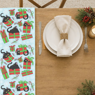 Schwarze Katzen Weihnachtsgeschenke Muster Kurzer Tischläufer