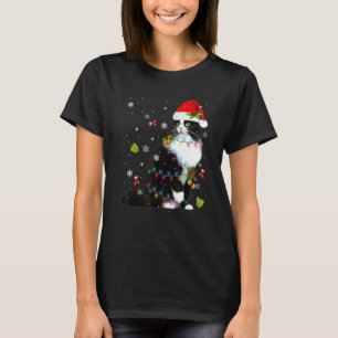 Schwarze Katzen-Weihnachtslichter Weihnachtsmann-K T-Shirt