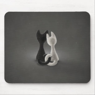 Schwarze Katzen-weiße Katze (Farbe 2) Mousepad