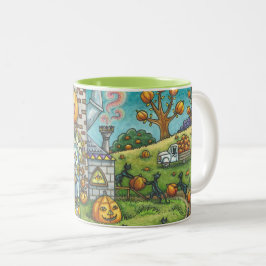 SCHWARZE KATZEN, WITCH PUMPKIN PIE FACTORY ZWEI TA ZWEIFARBIGE TASSE