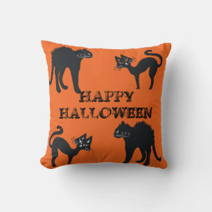 Schwarze Katzen Wurfkissen  Frohes Halloween Kissen