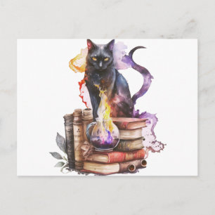 Schwarze Katzen-Zauberbücher-Tränke Halloween Feiertagspostkarte