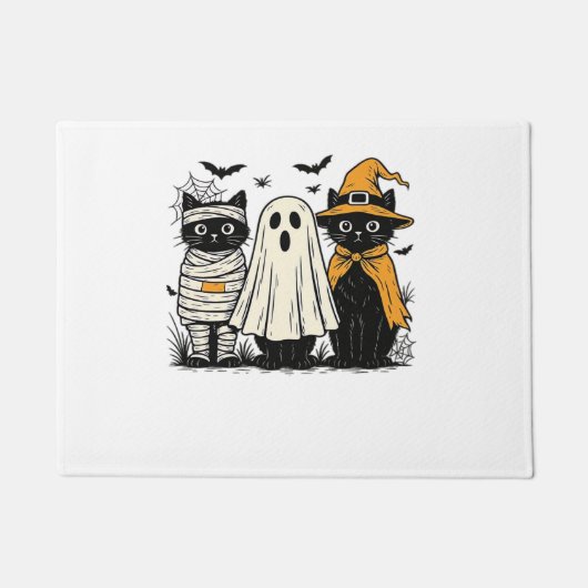 Schwarze Katzen zu Halloween-Kostümen - Geist, Hex Fußmatte (Vorderseite)