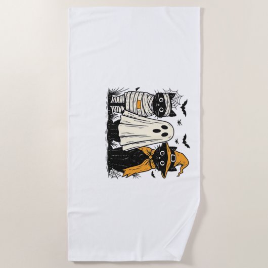 Schwarze Katzen zu Halloween-Kostümen - Geist, Hex Strandtuch (Vorderseite)