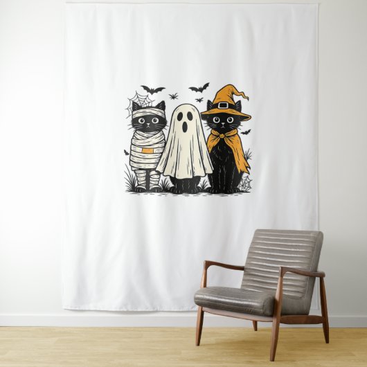 Schwarze Katzen zu Halloween-Kostümen - Geist, Hex Wandteppich (Beispiel)