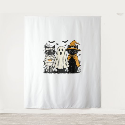 Schwarze Katzen zu Halloween-Kostümen - Geist, Hex Wandteppich (Vorderseite)