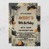 Schwarze Katzen zwischen dem Geburtstag Einladung (Vorne/Hinten)