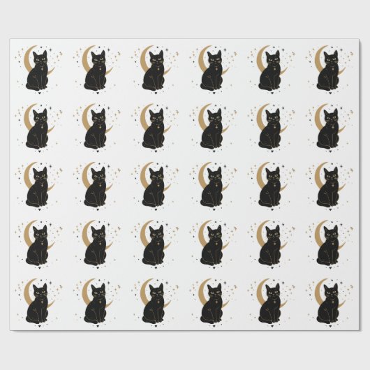Schwarze Katzenaufkleber Geschenkpapier (Flach)