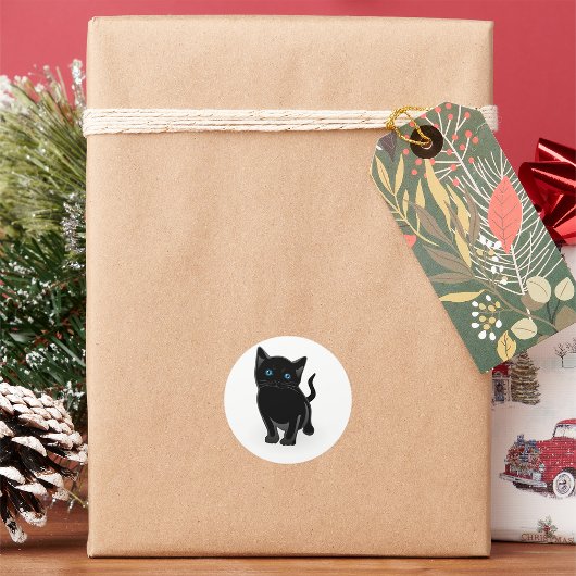 Schwarze Katzenaufkleber Runder Aufkleber