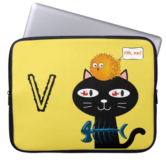 Schwarze Katzenbeinknochen Gelb Laptopschutzhülle (Vorderseite)