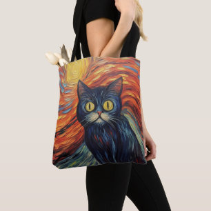 Schwarze Katzenbild von Edvard Munch inspirierte K Tasche