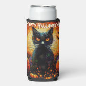 Schwarze Katzenfledermäuse Kürbisse Whimsical Pers Selters Dosenkühler (Seltzer Vorderseite)