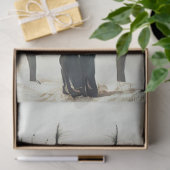 Schwarze Katzenfrau in Schwarz und Pfauendecoupage Seidenpapier (Geschenk)