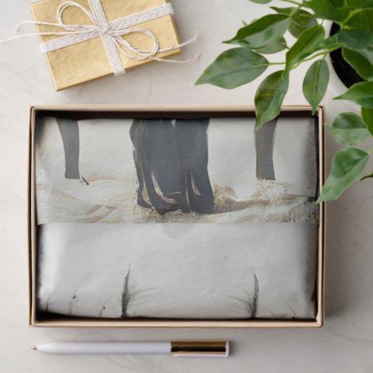 Schwarze Katzenfrau in Schwarz und Pfauendecoupage Seidenpapier (Geschenk)