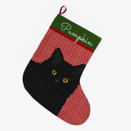 Schwarze Katzengelbe Augen Personalisiert Großer Weihnachtsstrumpf