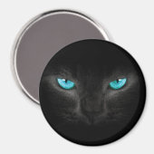 Schwarze Katzengesicht mit türkisfarbenen Augen Magnet (Vorderseite/Rückseite)