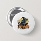 Schwarze Katzenhexe Gruseliger Halloween-Kürbis Ov Button (Vorne & Hinten)