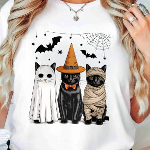 Schwarze Katzenhexe Gruseliger Halloween-Kürbis T-Shirt