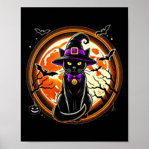 Schwarze Katzenhexe Vintage Katzen Gruselige Hallo Poster