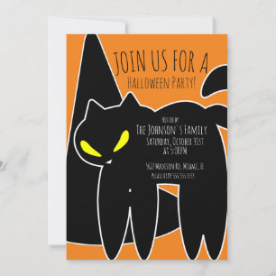 Schwarze Katzenhexenhut-Halloween-Party-Einladung Einladung