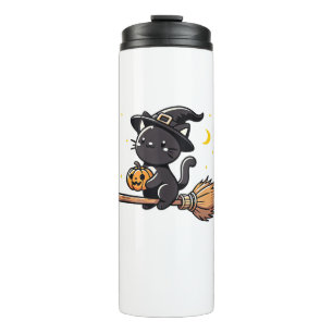 Schwarze Katzenjunges Halloween Kostümknaben Thermosbecher