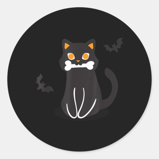 Schwarze Katzenknochen-Fledermäuse Halloween Runder Aufkleber (Vorderseite)