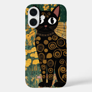 Schwarze Katzenkunst im Stil von Gustav Klimt iPhone 16 Hülle
