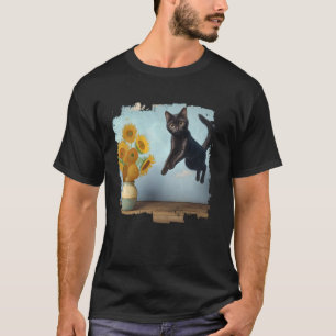 Schwarze Katzenkunst Sonnenblumen für Katzenliebha T-Shirt