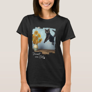 Schwarze Katzenkunst Sonnenblumen, Vincent van Kat T-Shirt