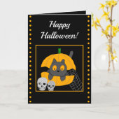 Schwarze Katzenkürbis Skulls Kids Halloween Karte (Gelbe Blume)