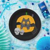 Schwarze Katzenkürbis Skulls Kids Halloween Pappteller (Party)