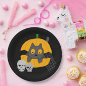 Schwarze Katzenkürbis Skulls Kids Halloween Pappteller (Party)