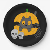 Schwarze Katzenkürbis Skulls Kids Halloween Pappteller (Vorderseite)