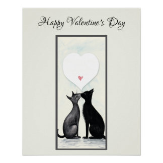 Schwarze Katzenliebhaber-Herz Valentinstag No2 Poster
