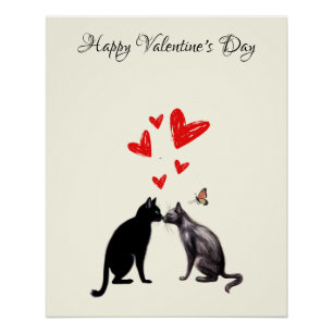 Schwarze Katzenliebhaber Herz Valentinstag Poster