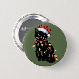 Schwarze Katzenliebhaber Weihnachts Kätzchen Gesch Button