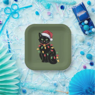 Schwarze Katzenliebhaber Weihnachts Kätzchen Gesch Pappteller