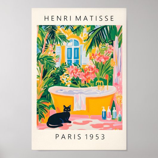 Schwarze Katzenmalerei, Funky-Badezimmer-Dekoratio Poster (Vorne)